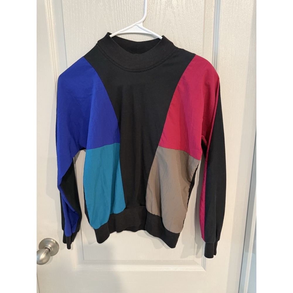 Vintage Long Sleeve Color Block Top With Shoulder pads S